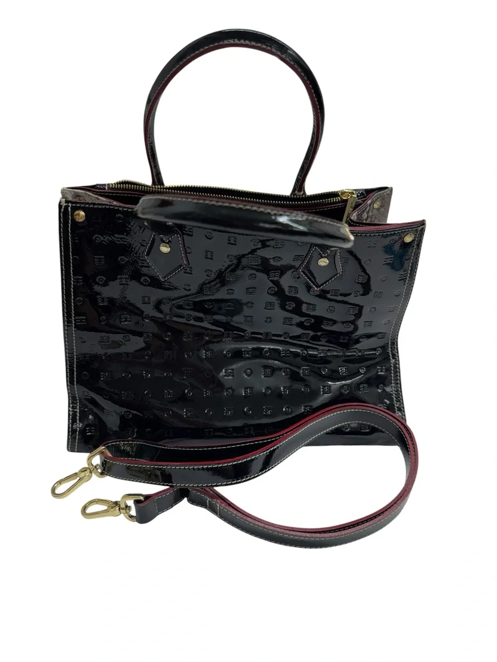 Arcadia Italian Satchel Black Patent & Python Accents Leather